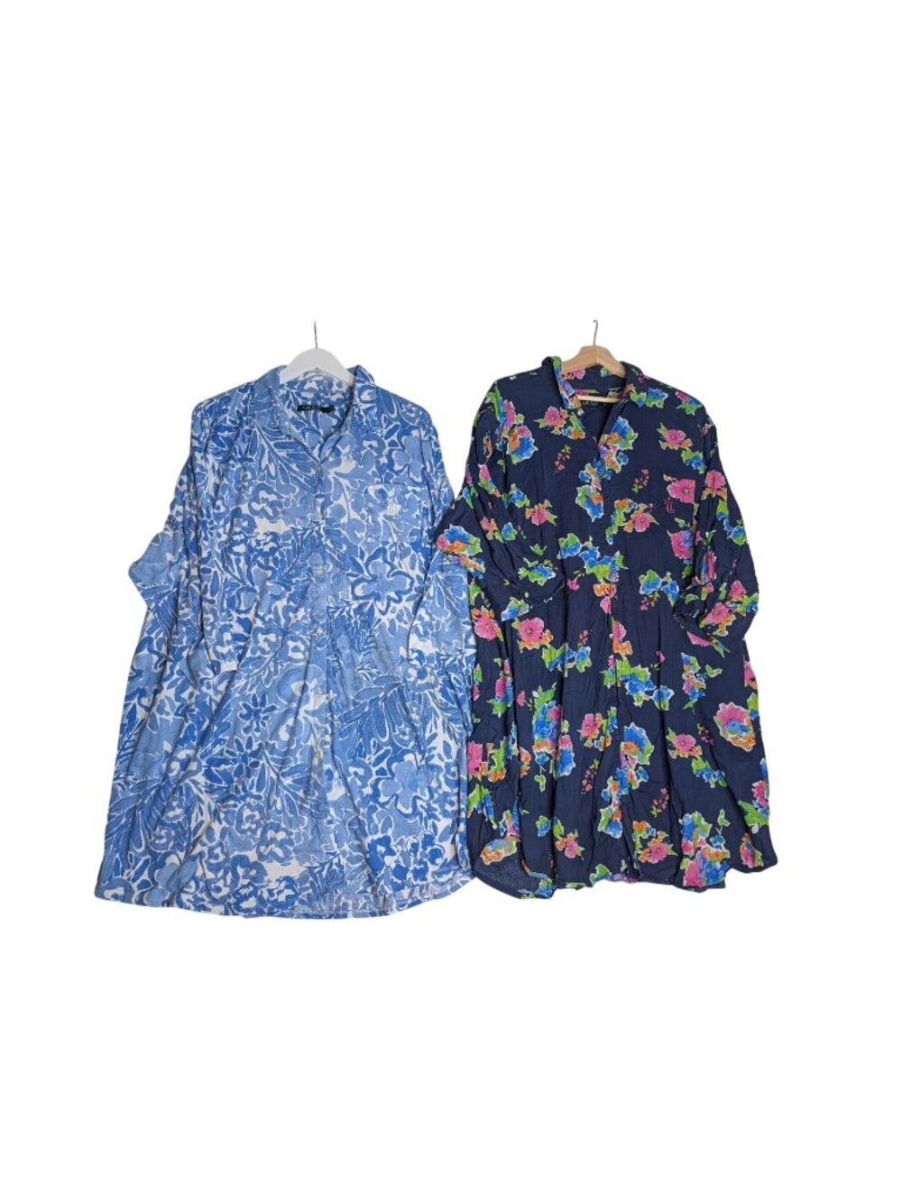 Set of 2 Lauren Ralph Lauren Womens Floral Notch Collar Nightshirts 3X Blue & Na